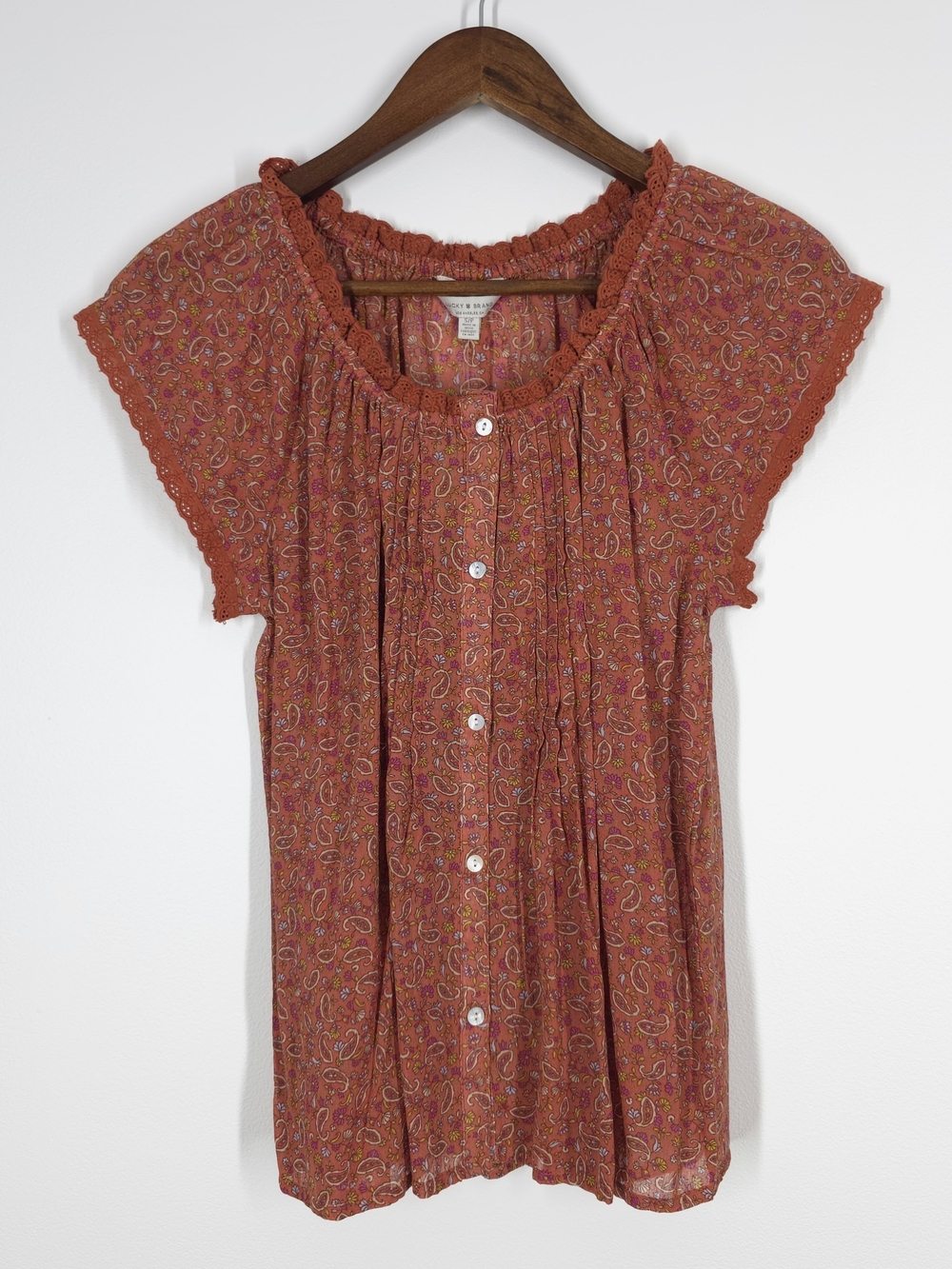 Lucky Brand Rust Paisley Button-Front Blouse